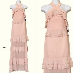 NWT Aqua Ruffle Pink Maxi gown Sz XS